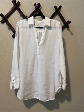 Gap Linen Longline White Split Neck Medium